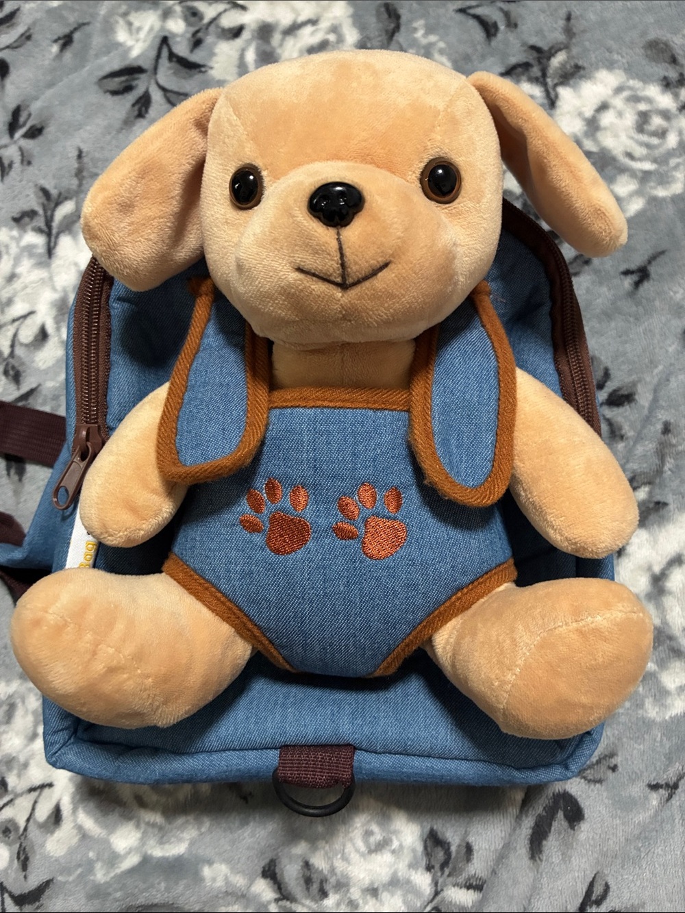 Plush Puppy Backpack Toy in Tan and Blue - Cute Dog Companion